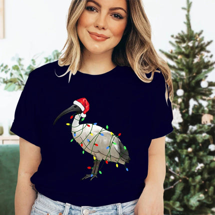 Womens Christmas T-shirt Festive Bin Chicken Graphic Print Tees Trendy Christmas Chicken Printed Women Fashion Casual T-shirts