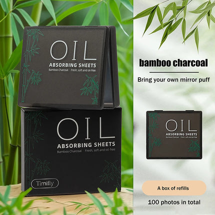{Winter4} 100 Sheets/Box Oil-Absorbing Paper With Mirror & Puff Portable Oil-Holding Bamboo Charcoal Paper For Makeup