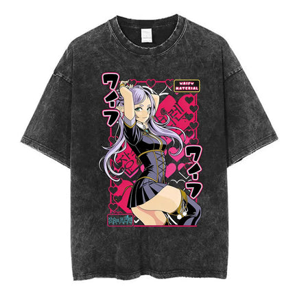 Anime Frieren: Beyond Journey's End Graphic Washed Vintage T-shirt Men's Women Fashion Short Sleeve Cotton Casual Loose T Shirts