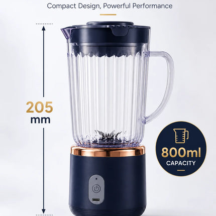 Food Grade 800ml Wireless Blender 1500mAh Battery 6 Blade Fruit Juicer Cup 30W Portable Smoothie Mixer For Shakes Drinks