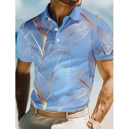 Men's 3D Printed Leaf Polo Short Sleeved Polo Shirt with Collar Polo Shirt for Casual Vacation