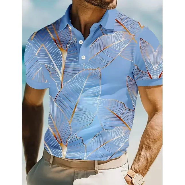 Men's 3D Printed Leaf Polo Short Sleeved Polo Shirt with Collar Polo Shirt for Casual Vacation