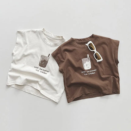 2024 New Summer Children Letter Print Vest Boy Girl Baby Sleeveless Casual T-shirt Kid Cotton Simple Tops Infant Thin Loose Tees