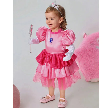 Baby Infant Pink Super Princess Girl Tutu Dress Halloween Costume Princess Peach Toddler Girl Costume Coslin