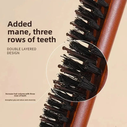 Professional Curly Hair Comb Wooden Handle Pig Bristle Sharp Tail for Fluffy Texture Salon Styling Black Women's Hair Wigs Care