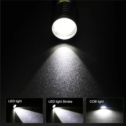 Mini LED Flashlight COB+XPE Portable Torch USB Charging Camping Lantern Zoomable Focus Light Tactical Flashlight with Pen Clip