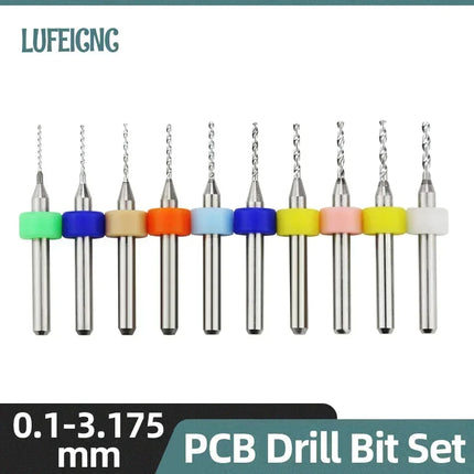 PCB Drill Bit 10pcs Tungsten Steel Micro Diameter Drill Bit Set 1/8 "Fixed Handle Mini Cnc Drill Bit 0.1-3.175mm