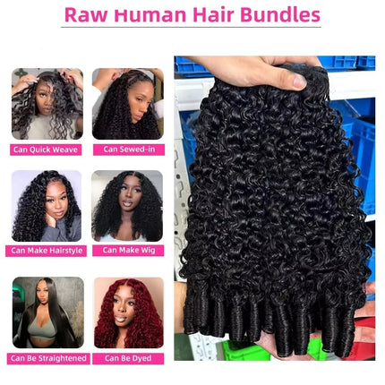 Burmese Curly Bundles Human Hair Spiral Curly End Quick Weave Hair Extensions Water Wave Hair Bundles For Woman Natural Black