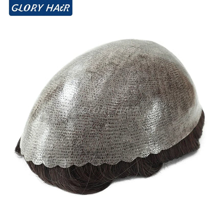 0.12-0.14mm Injected Thin Skin 130%Density Man Hair Prosthesis Human Hair Male Toupee Wig Adult Capillary Prosthesis Hair System