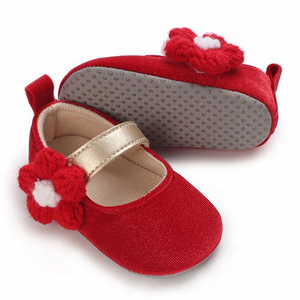 Spring and Autumn Red Fluffy Children's Shoes 0-1 Year Old Women's Treasure Bow Solid Color Princess Soft soled Shoes Baby Shoes