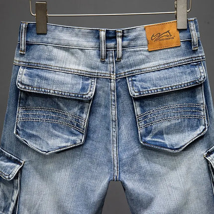 American Trendy Workwear Multi-Pocket Denim Shorts Men's Five-Point Pants Summer Loose Trendy Brand