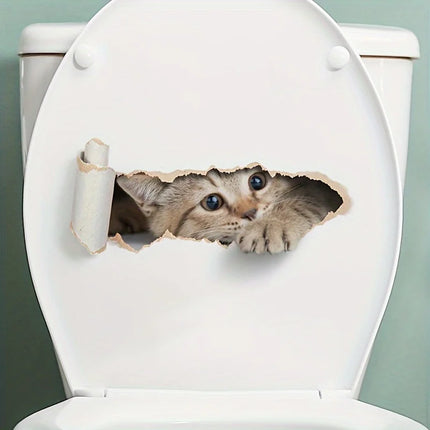 Cartoon Cat Toilet Seat Sticker - Self-Adhesive Wall Decor for Bathroom, Bedroom, Living Room