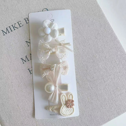 5Pcs/lot Cute Baby Hair Clips Cartoon Rabbit Flower Hairpin Girls White Lace Bows Barrettes Kids Hair Accessories