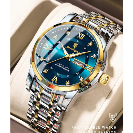 POEDAGAR Luxury Fashion Men's Wristwatch Waterproof Stainless Steel Luminous Trendy Men's Watch Date Week Men's Quartz Watches Reloj