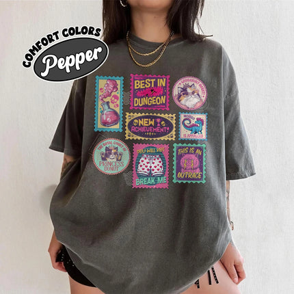 Crawler Dungeon Achievement Comfort Colors Shirt Funny SciFi Fantasy Book Tee Princess Donut Inspired Top Book Stamps