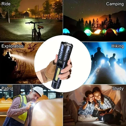 Rechargeable LED Flashlight Zoomable Torch with LCD Display 5 Modes Waterproof High Power Hand Light Outdoor Wilderness Camping