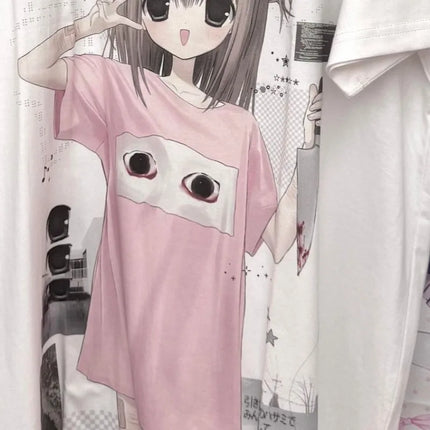 Kimutomo Women T Shirts Sweet Cartoon Printed Short Sleeve Loose Vintage Y2k Aesthetic Harajuku Tops Female Fashion Casual