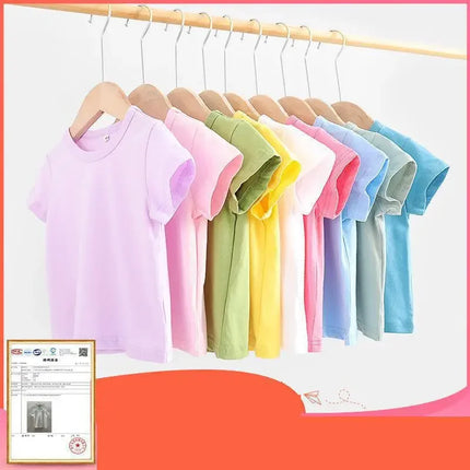 Summer Girls T-Shirts Yellow Red Short Sleeve Baby Boy T-Shirt White Tee Shirt Cotton Girls Tops For Children Clothes