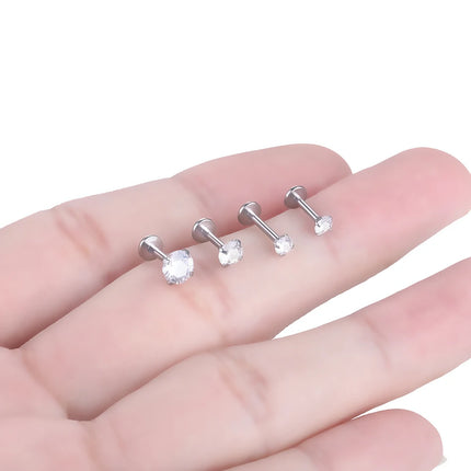 16G 14G Zircon Labret Piercings Lip Stud Rings Stainless Steel Ear Tragus Cartilage Helix Piercing Conch Rook Lobe Stud Earrings
