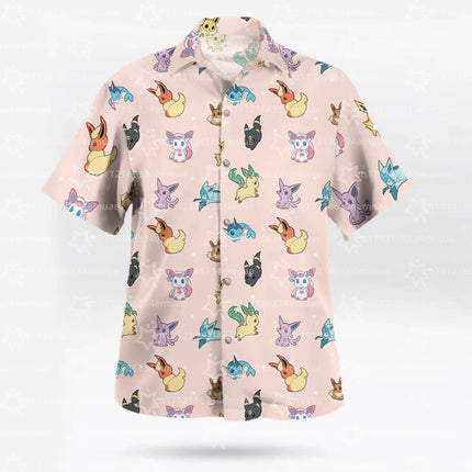 2026 All Eevee Evolutions_ Men’s Pokemon Hawaiian Shirt Unisex Summer Sports Leisure Men's T-Shirt Kid's Clothing Tee Y2k Woman