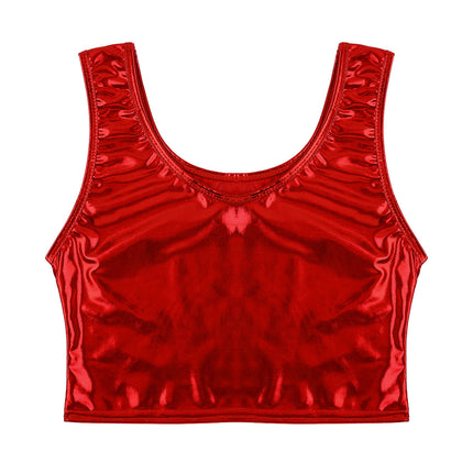 Womens Fashion Shiny Metallic Tank Crop Top Shiny Metallic Vest Tops Bustier Blouse Shirt Camis Rave Party Clubwear Costume
