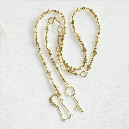 Fashion Women Plastic Beads With Alloy Lock Key Pendant Waist Chain Jewelry Elegant Sweater Long Necklace Accessories