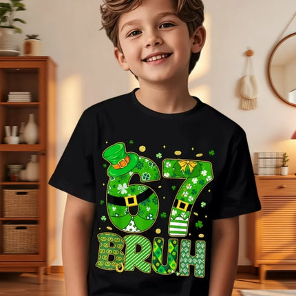 Six Seven Bruh 67 Meme Kids Clothes Happy St. Patrick's Day Girl Boy T-Shirt Children's Clover Irish Day Crew Neck Short Sleeves