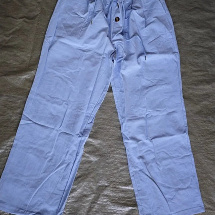 Cotton Linen Men's Lightweight Long Pants Summer Solid Breathable Loose Trousers Male Elastic Waist Casual Harajuku Trousers