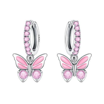 Hot Sale Original 925 Sterling Silver Zircon Pink Paw Print Earrings Heart Flower Leaf Design Women Party Jewelry Gift Ear Loops