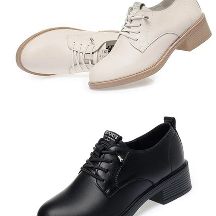 British Style Spring Autumn Women Round Heel Shoes Square Heel Lace-free Office Pumps Work Party Comfortable Soft Leather 2024