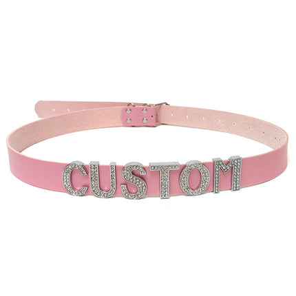 Sexy Punk Leather Customized Rhinestones Letters Waist Belt Belly Chains DIY Personalized Name Waistband Cosplay Body Jewelry