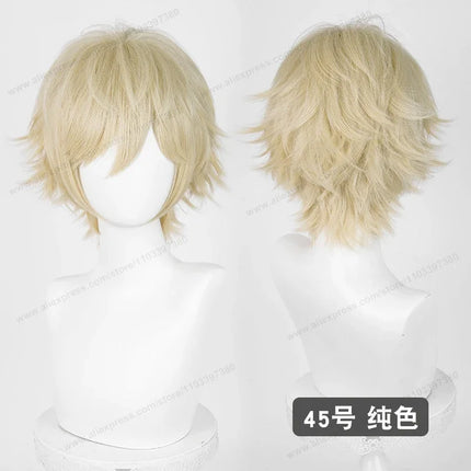 Anime Upgraded 32cm Short Flipped Ends Cosplay Wig Green Blue Purple Pink Man Women Heat Resistant Synthetic Hair