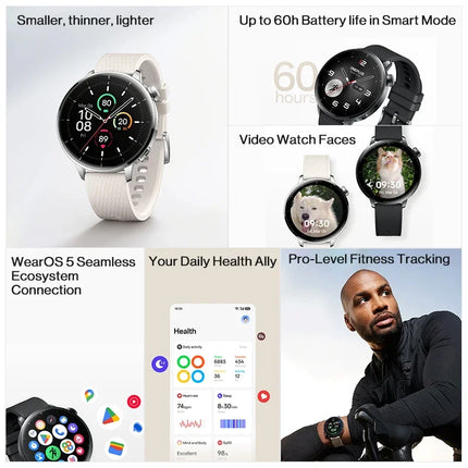 Global Version OnePlus Watch 3 43mm Smart Watch 1.32" AMOLED Display Up to 60h Battery Life Wear OS by Google NFC