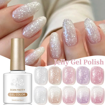 BORN PRETTY 1 Bottle 10ml Fluttering Flakes Jelly Gel Polish Semi Permanent Nail Art Manicure Soak Off LED Nail Supplies Vernis