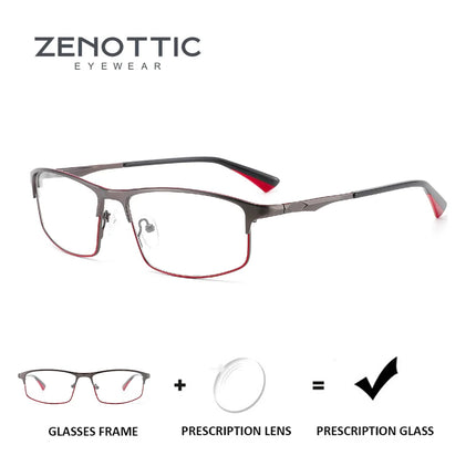 ZENOTTIC Fashion Metal Eyebrow Prescription Glasses for Men Square Photochromic Optical Eyeglasses Progressive Eyewear