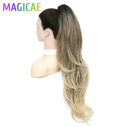 26Inches Claw Clips On Body Wave Ponytail 180Gram Ombre Brown Blond P27/ 613 High Temperature Synthetic Hair Extensions