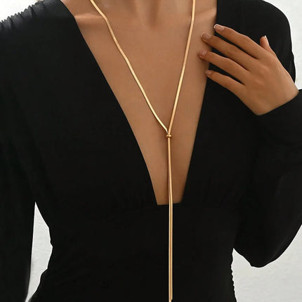 Punk Long Flat Snake Bone Y-Shaped  Chain Necklace for Women Gold Color Fashion Charms Jewelry Wholesale