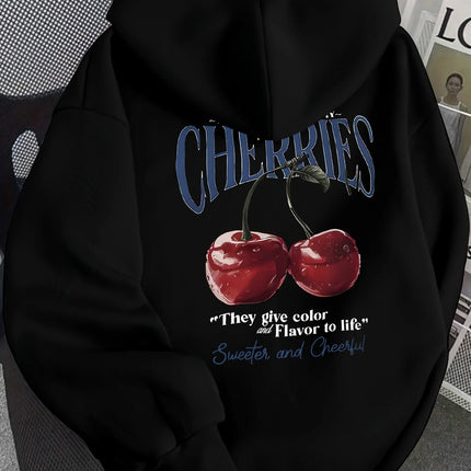 Hoodie Women's Cherry Print Hooded Sweatshirt Oversized Casual Pullover with Cherry Graphic Hoodies Hip Hop