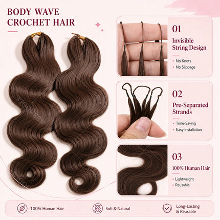 Body Wave Miracle Knots Feather Crochet Bundles 100% Human Hair For Braid #27 Honey Blonde Knotless Soft Pre-Separated Bulk Hair