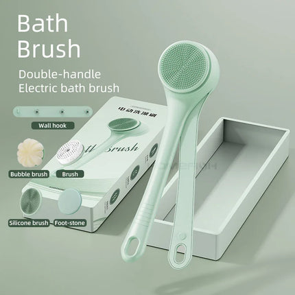 HOMEFISH Dual Handle Electric Bath Body Scrubber Brush with Long Handle Back Cleaning Tool for Back Exfoliation And Deep Cleanin