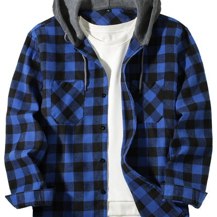 New Coat Spring and Autumn Men's Loose Plaid Hooded Shirt Large Size Fashion Casual Long sleeved Shirt Street StyleS-3XL
