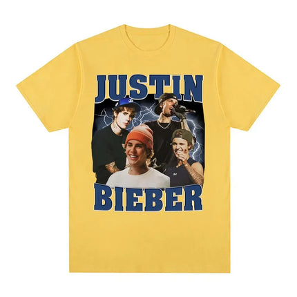 Rap Singer Justin Bieber 2025 Tour Pattern T-shirt for Men and Women Harajuku Fashion Pop Music Casual Short-Sleeved T-shirt