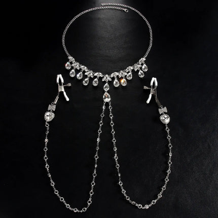 Shiny Rhinestones Tassel Sexy Chest Chain Nipple Clip  for Women Fashion Metal Bra Cross Bikini Within Hollow Body Chain Jewelry