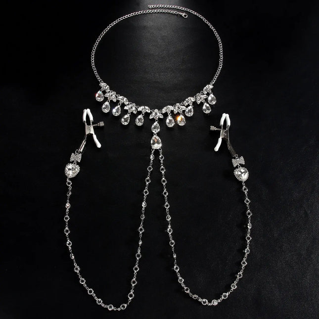 Shiny Rhinestones Tassel Sexy Chest Chain Nipple Clip  for Women Fashion Metal Bra Cross Bikini Within Hollow Body Chain Jewelry