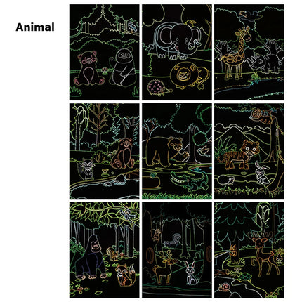 Cartoon Scratch Painting Children Drawing Toys Art Creativity DIY Graffiti Supplies Dazzling Color Scratched Paintbook TMZ
