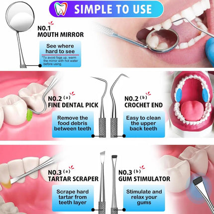 Dental Tools,Stainless Steel Teeth Cleaning Kit,Dental Pick Probe Tongue Scraper Tooth Scraper Plaque Tartar Cleaner Hygiene Kit