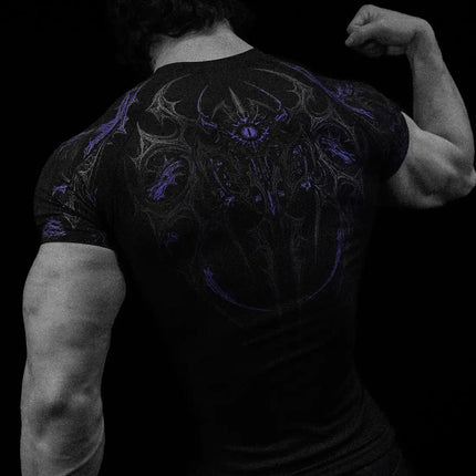 05-Men's Wing & Cross Print Compression Tight Fit Short Sleeve Sports Shirt Workout Tops Gym Compression High Stretch