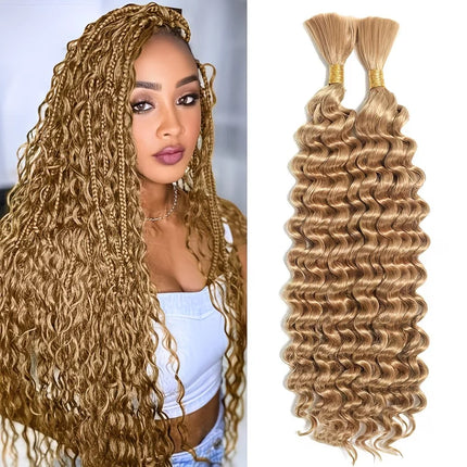 22 inch Synthetic Deep Wave Bulk Synthetic Bohemian Braids Hair Boho Braids Curly Hair Bundles No Weft and Wavy Hair for Women