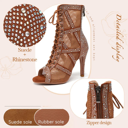 SWDZM Women Dance Boots Full Rhinestone Jazz Latin Dance Shoes Shining Dancing Boots Sexy Thin Heels Women Ladies Dancing Shoes