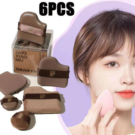 6pcs Mini Makeup Blender Puffs Quick Blending Chocolate Color Makeup Sponge Dry Wet Use Double Sided Cosmetic Tool Daily Makeup